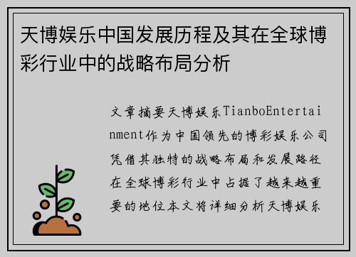 天博娱乐中国发展历程及其在全球博彩行业中的战略布局分析
